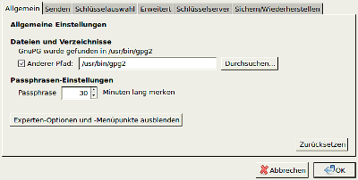 Pfad für GnuPG festlegen